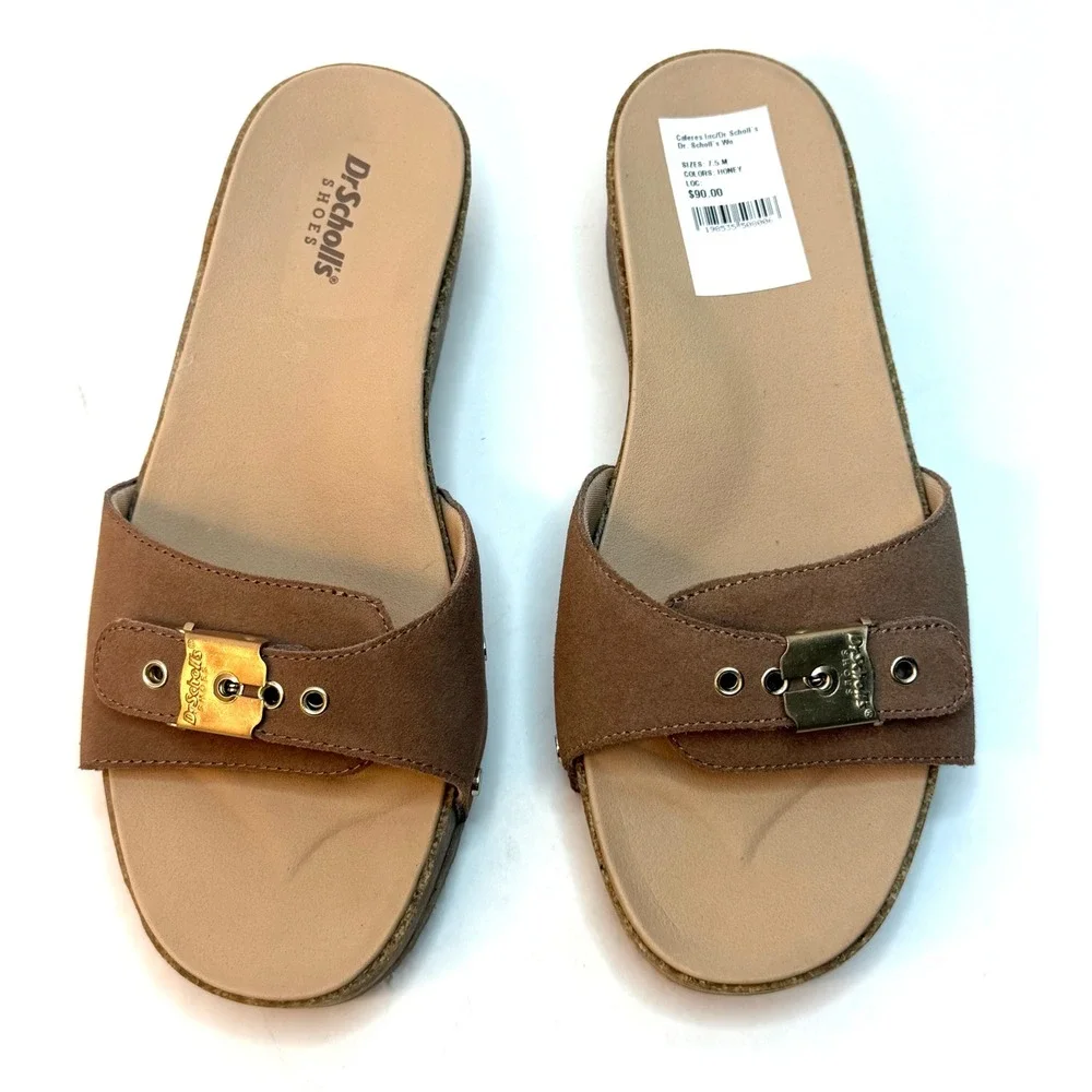 Dr. Scholl's Women's Original Flex Slide Sandals Honey Brown Suede Size 7.5M NWT - Picture 9 of 10